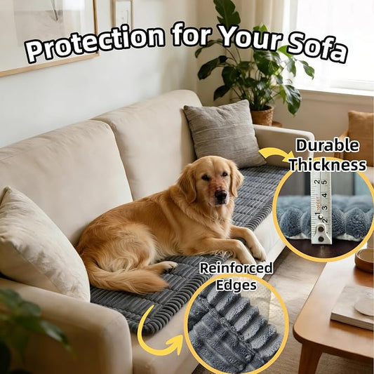 Dog Car Seat Cover, Pet Couch Covers for Car and Sofa, Non-Slip Backseat Pet Bed Mat, Machine Washable, Soft Plush Travel Seat Protector with Portable Storage Bag (Grey,23.6''×82'')