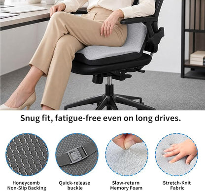Memory Foam Truck Seat Cushion & Lumbar Support Set – Ergonomic U-Shape Tailbone Relief + L-Shape Back Cushion for Long-Haul Semi/Pickup Drivers Breathathable Cover Non-Slip Bottom Light Gray