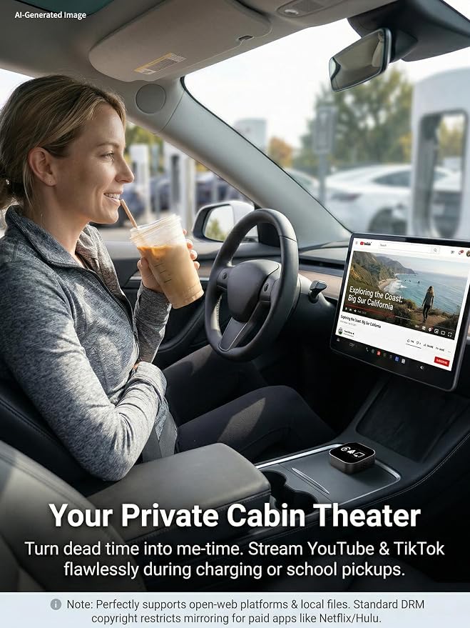 4-in-1 Wireless CarPlay Android Auto Adapter AirPlay & Miracast Media Hub Seamless for Mixed Families 5.8GHz Low-Latency & Auto-Connect Factory Wired Cars Only (Black)