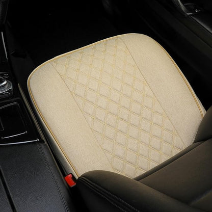 West Llama Linen Front Car Seat Cover Protector Anti-Slip Bottom Seat Cover Fits 95% of Vehicles,Wrapping Around The Bottom,Diamond Pattern(Beige-2Pcs)