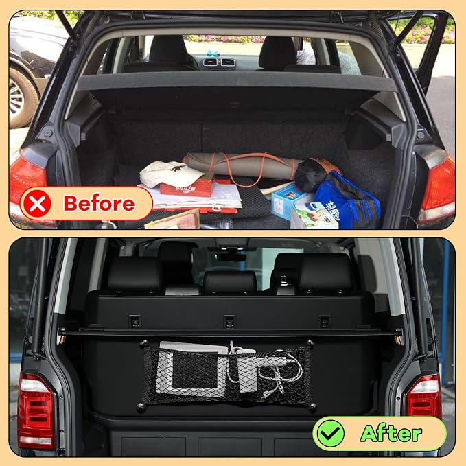 Frienda 4 Pcs Stretchable Small Cargo Net Pocket Boat Storage Mesh Net Elastic Automotive Storage Pouch with Mounting Screws and Hooks for Truck Car SUV Boats (25 x 9.8 Inches)