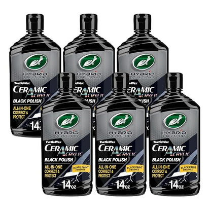 Turtle Wax Hybrid Solutions Ceramic Acrylic Black Car Polish and Wax, Car Scratch Remover & Car Paint Restorer for Black Cars, Deep Shine, Ceramic Coating Protection & Water Beading, 14 oz (Pack of 6)