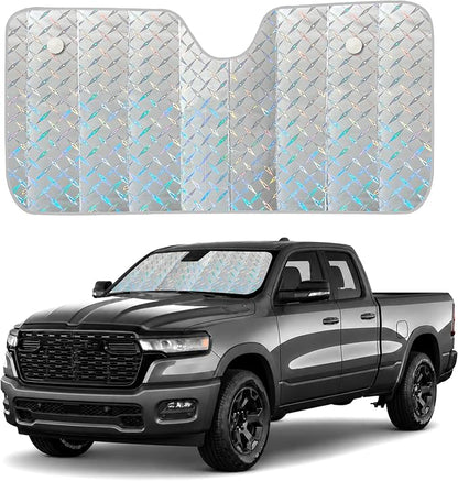 EcoNour Holographic Windshield Sunshade for SUV Truck | Foldable Accordion Sunshade | Car Sun Shade Windshield UV & Heat Reflective Sun Blocker for Car Windshield | Truck 66 x 28 Inches