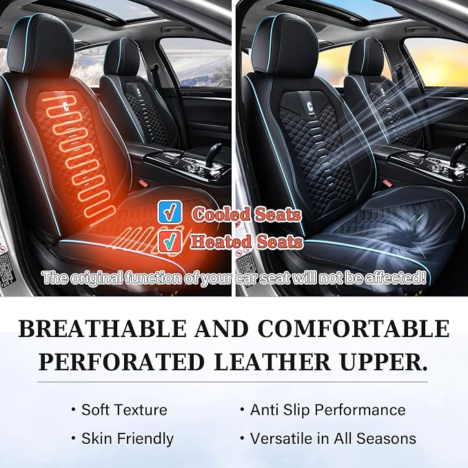 Coverado Car Seat Covers Full Set, 5 Seats Universal Seat Covers for Cars, Breathable Fabric Faux Leather Auto Seat Cushions, Front and Rear Seat Protectors Fit for Most Sedans SUV Truck, Black&Blue