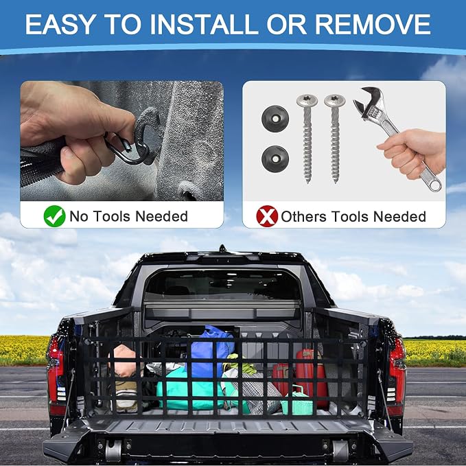 Tailgate Net for Pickup Truck Bed - Cargo Trucks Bed for Full Size Truck 60'' x 18'' (Black) - Mesh Tail gate Competible with Chevy, Ford, Tacoma, Toyota, Ram etc
