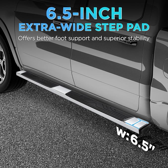 PZ 6.5" Running Boards Anti-Slip Side Steps Stainless Steel Compatible with 2015-2024 Ford F-150,2017-2024 F-250 F-350 F-450 F-550 Super Cab,500LBS No Drill Truck Running Boards Direct Fit Nerf Bar