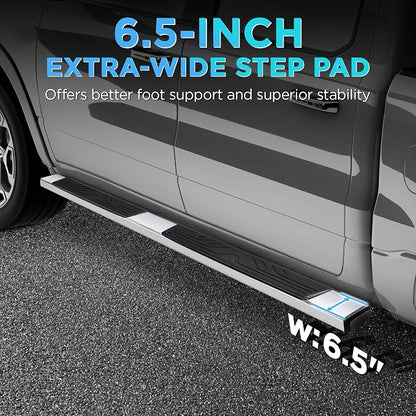 PZ 6.5" Running Boards Anti-Slip Side Steps Stainless Steel Compatible with 2015-2024 Ford F-150,2017-2024 F-250 F-350 F-450 F-550 Super Cab,500LBS No Drill Truck Running Boards Direct Fit Nerf Bar