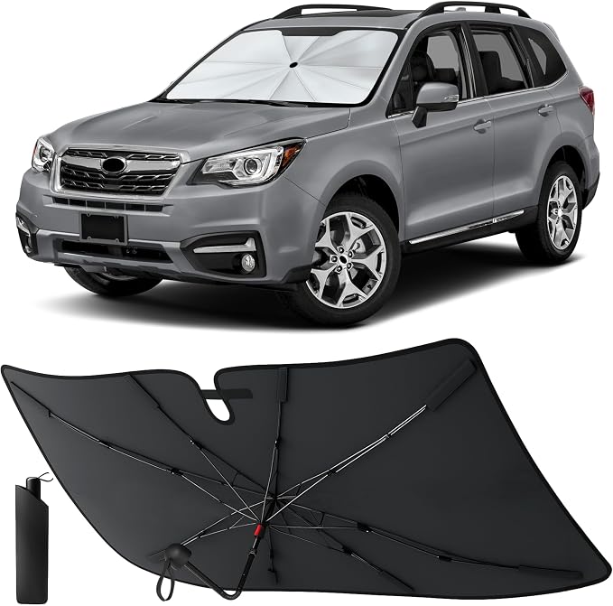 EcoNour Umbrella Windshield Sunshade for Subaru Forester 2014 2015 2016 2017 2018 | Front Windshield Sun Shade UV Heat Blocker | Foldable Reflective Car Sun Visor Interior Cooling Accessories