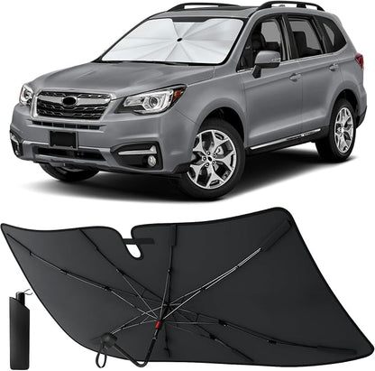 EcoNour Umbrella Windshield Sunshade for Subaru Forester 2014 2015 2016 2017 2018 | Front Windshield Sun Shade UV Heat Blocker | Foldable Reflective Car Sun Visor Interior Cooling Accessories
