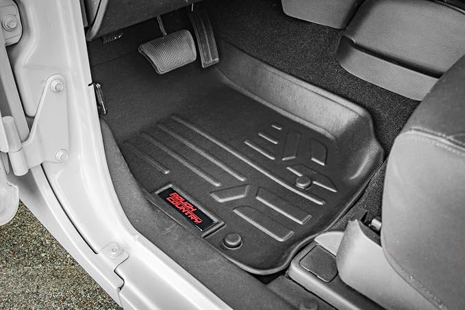 Rough Country All Weather Floor Mats Set for Dodge Ram 1500 Quad-Cab (2012-2018) w/Front Row Bench Seat - Custom Fit Floor Armor, Raised Lip, Easy Clean