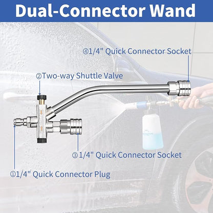 FENG PAI Foam Cannon for Pressure Washer with Dual Connector Accessory & 7 Sprayer Nozzles, Dual Lance Soap Cannon, Double Tip Soap Attachment for Foam Blaster, 1/4" Quick Connect, 3600 PSI (White)