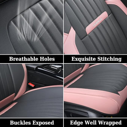 Coverado Car Seat Covers Front, Seat Covers for Cars, Waterproof 2-Pack Car Seat Cushions, Leather Carseat Seat Protectors, Universal Seat Covers Fit for Most Sedans SUV Pick-up Trucks(Pink&Grey)