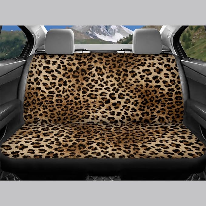 Leopard Print Car Seat Covers Full Set,Brown Animal Skin Pattern of Wild Strong Panthera Vehicle Front Rear Bench Cushion Protectors Auto Interior Accessories Universal Fit for Trucks Sedans