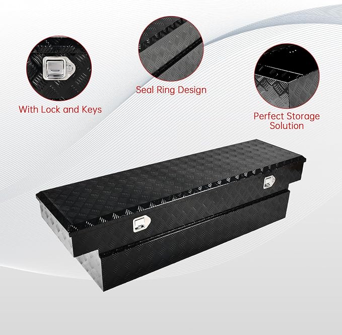 70''Inch Aluminum Truck Tool Box Truck Bed Toolbox Truck Trailer Chest Box Trailer Underbody Storage Organizer Waterproof Square Storage Organizer w/Lock & Keys Black(‎69.88" Lx20 Wx17.5 H)