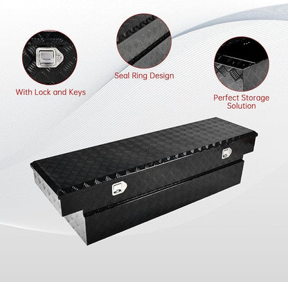 70''Inch Aluminum Truck Tool Box Truck Bed Toolbox Truck Trailer Chest Box Trailer Underbody Storage Organizer Waterproof Square Storage Organizer w/Lock & Keys Black(‎69.88" Lx20 Wx17.5 H)