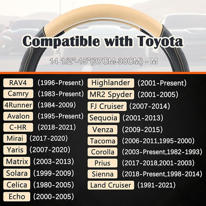 GIANT PANDA Car Steering Wheel Cover for Toyota RAV4,Camry,Highlander,Corolla,Prius,Tacoma,Standard Size - Black+Beige