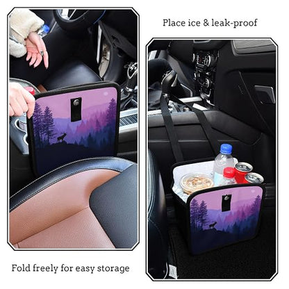 Car Trash Can Organizer Bin with Adjustable Strap for Back Front Seat Console Waterproof Leakproof Collapsible Portable 8.66 Inch Purple Stag Mountains and Forest
