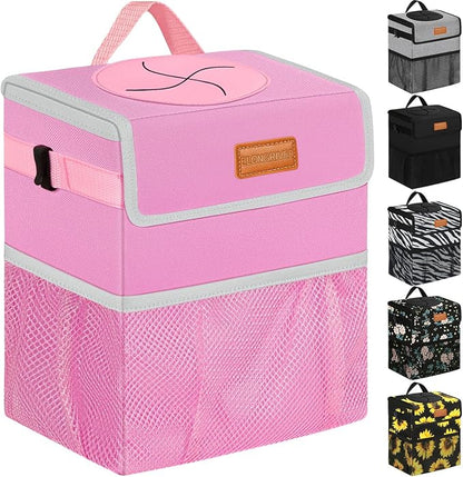 ELONGRIVER Car Trash Can Bin for Back Seat Leak Proof, Cute Car Trash Bag Hanging, Vehicle Trash Can for SUV Truck Van, Automotive Garbage Cans Front Seat Pink
