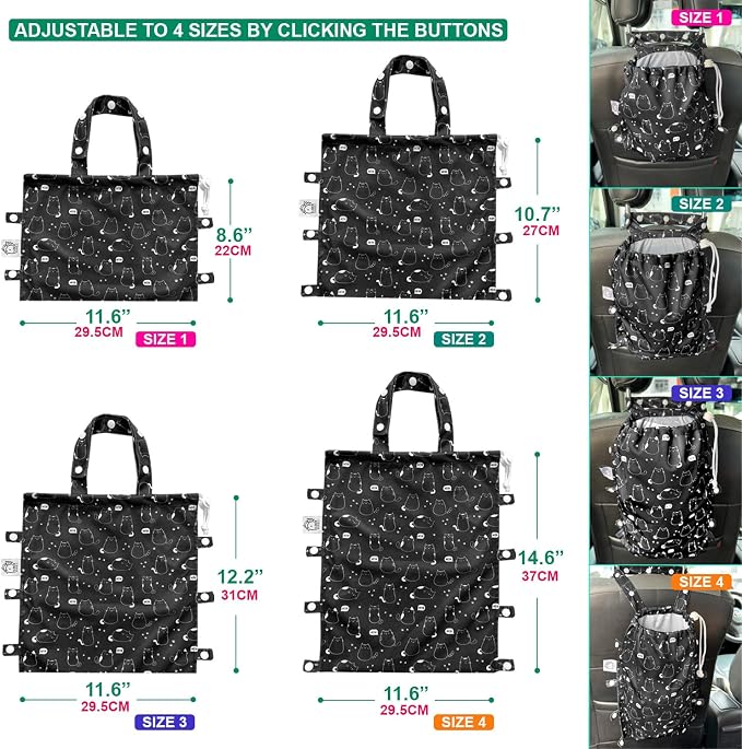 Leak-Proof Waterproof Car Trash Bag Foldable Multipurpose Trash bin Container Storage Cute Grocery Organizer Bag for Automotive Front or Back Seat in Cars SUVs and Trucks (Cute Cats)