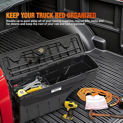 Nilight Truck Bed Tool Box Left Drivers Side Truck Tool Box Fit for Toyota Tundra 2007-2021 ABS Swing Case Truck Bed Storage Box with Lockable Lid Waterproof Wheel Well Toolbox Black