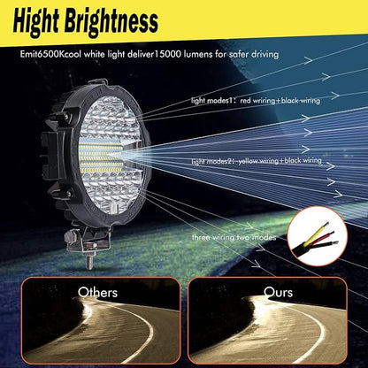 7 Inch Round LED Light Bar Offroad, 201W 15000LM Off Road Driving Work Light Pod, Tractor ATV UTV Cart 4x4 LED Off-Roading Light Pod Fog Trucks Flood Beam Lights (201W 4PC-Black with Wiring)