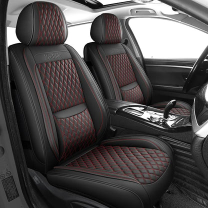 Front Car Seat Covers Set of 2,Universal Precision Fit 3D Contoured Automotive Nappa Leather Seat Covers for SUV Truck Sedan,Anti-Slip Seat Cover with Lumbar Support Style2 Black Red Line