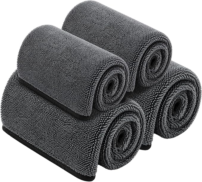 4 Pcs Car Drying Towel Set, 35.4 x 23.6 in & 15.7 x 11.8 in Microfiber Drying Towels, Thick Twisted-Loop Highly Absorbent Quick Dry Cloth for Car Wash, Detailing, Home & RV Use, Gray