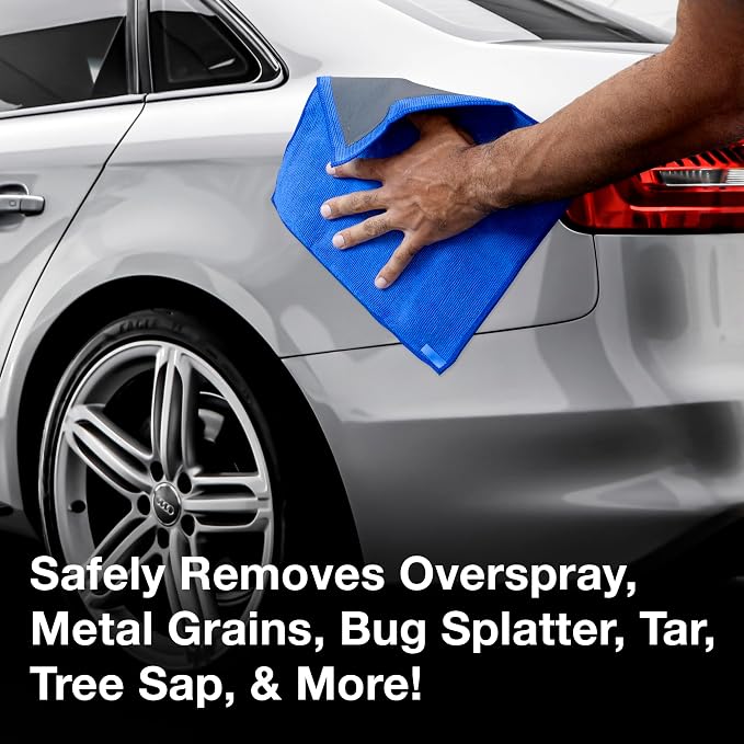 Detailer's Preference Microfiber Clay Towel, Fine Grade, Reusable Alternative to Clay Bars for Car Detailing, Removes Overspray, Rail Dust, Tar, Sap, and More 12"x12", Blue