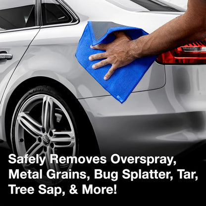 Detailer's Preference Microfiber Clay Towel, Fine Grade, Reusable Alternative to Clay Bars for Car Detailing, Removes Overspray, Rail Dust, Tar, Sap, and More 12"x12", Blue