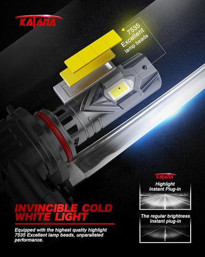 KATANA Upgraded 9005 9006 Bulbs, 36000LM 6500K Xenon White Super Bright Mini Size with Cooling Fan, HB3 HB4 Canbus Ready Fog Light , Pack of 4