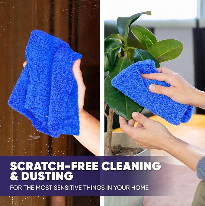 Microfiber Wholesale Pronto Cloths, Dual-Sided Microfiber Cleaning Towels, Soft Plush & Scrub Cloths for Dusting, Scrubbing, Kitchen, Windows & Car Detailing, Absorbent Bulk 300-Pack Blue