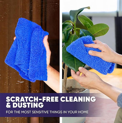 Microfiber Wholesale Pronto Cloths, Dual-Sided Microfiber Cleaning Towels, Soft Plush & Scrub Cloths for Dusting, Scrubbing, Kitchen, Windows & Car Detailing, Absorbent Bulk 25-Pack Blue