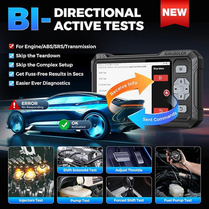 KINGBOLEN OBD2 Scanner S608, 2026 Bidirectional Scan Tool for ABS/SRS/Transmission/Engine, 9 Resets Oil Brake DPF Bleed Gear Injector Throttle BMS SAS, CAN FD & FCA/Renault SGW, Lifetime Free Update