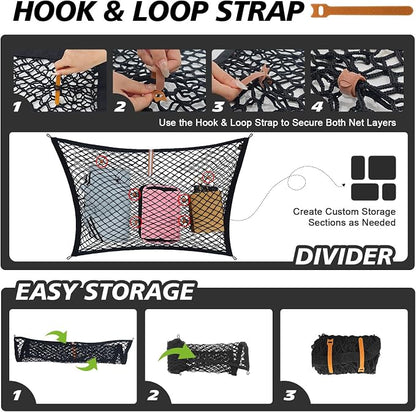 Muslogy Truck Bed Cargo Net Trunk Netting Compatible with 2021-2025 2026 Toyota Sienna Accessories, Pickup Cargo Organizer SUV Sedan Storage Net w/Heavy Duty Carabiners