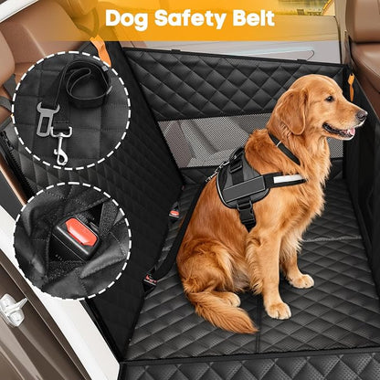 PETICON Large Dog Car Seat, Back Seat Extender for Dogs with 3 Mesh Windows, Waterproof Medium Carseat for Dogs with Hard Bottom, Pet Seat Cover for Cars, Trucks and SUVs