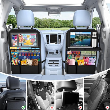 Car Backseat Organizer with table Tray(1Pack) 9 Storage Pockets Backseat Car Organizer with Tablet Holder, Back seat Organizer for Kids Road Trip Essentials Travel
