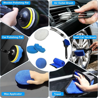 26PCS Car Detailing Kit, Car Detailing Brush Set, Car Cleaning Kit, Auto Detailing Tools for Interior Exterior Wheels, Professional Car Wash Accessories with Windshield Cleaning Tool and Storage Bag