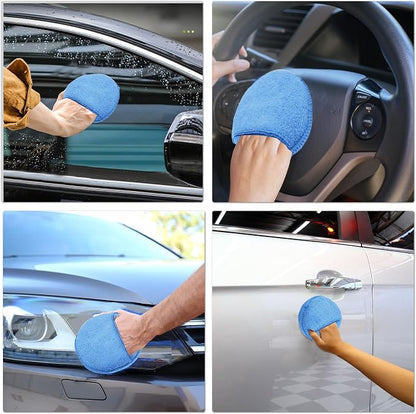 Auto Care Microfiber Wax Applicator Pads with Finger Pocket, Blue, Ultra-Soft 70/30 Blend, 5 Inch Diameter, 6 Pack, for Cars, Trucks, Motorcycles