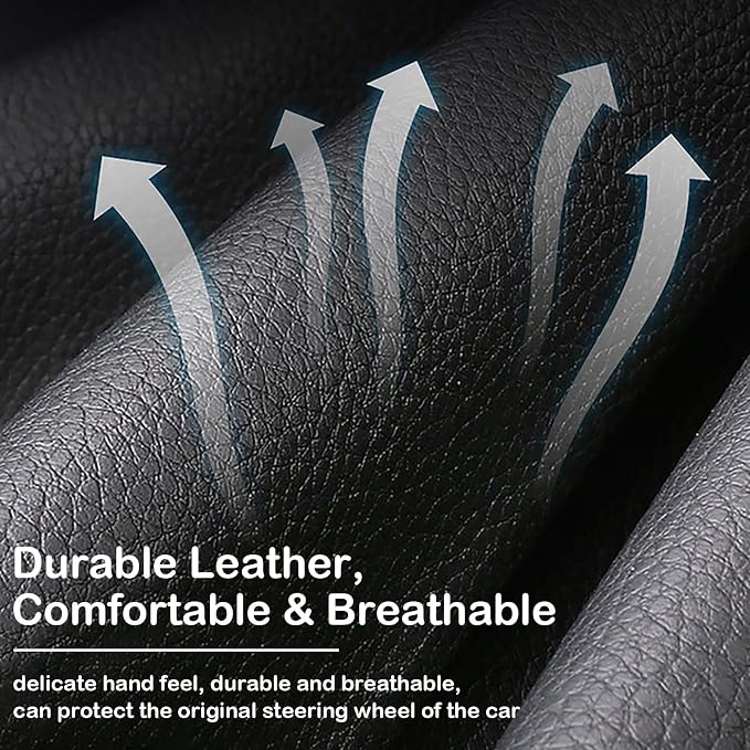 Beige Embroidery Butterfly Car Steering Wheel Cover,14.5-15 Inch Universal Leather Covers Breathable Anti-Slip Odorless Steering Wheels Accessories for Men Women