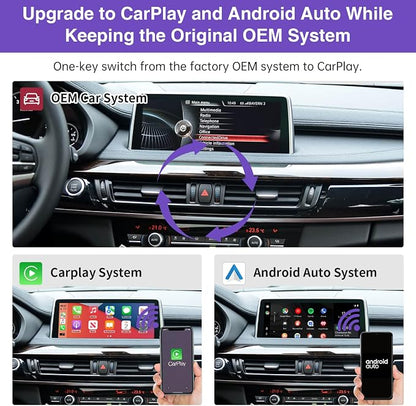 Wireless CarPlay Retrofit Kit Decoder Compatible with BMW 1/2/3/4/5/6/7/X1/X3/X4/X5/X6 (2012–2016), for NBT System, Supports Android Auto, Mirror Link, Reverse Camera