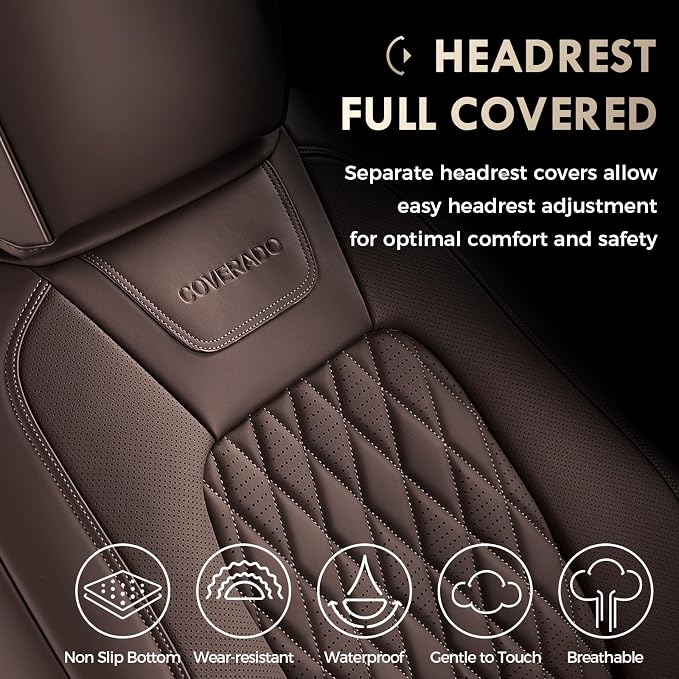 Coverado Premium Leather Front Seat Covers Waterproof Heavy-Duty Protectors Custom Fit for Ford F150 (2015-2026) F250/F350/F450 (2017-2026)-Brown, Vintage Style, Scratch-Resistant