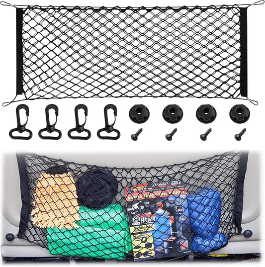 Cargo Net, Premium Dual-Layer Nylon Cargo Net for SUV, Automotive Exterior Accessories, Adjustable Elastic Trunk Net with Hook, Car Accessories for SUV, Truck, Pickup(51.2x17.7 Inch)