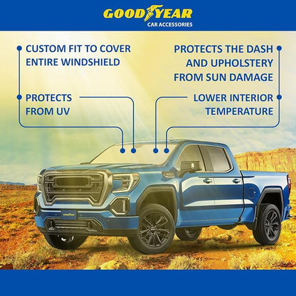 Goodyear Foldable Windshield Sunshade for GMC Sierra 2019-2026, Truck car Accessories, Sunshade Cover, Sun Shade Car Windshield, Window Sun Blocker - GY008227