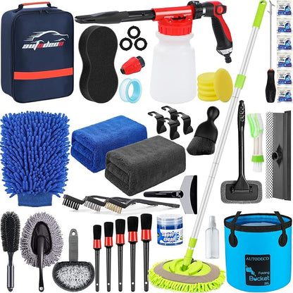 42Pcs Car Wash Detailing Kit Cleaning Set with Foam Gun Sprayer, Long-Handle Brush, Collapsible Bucket, Large Wash Mitt, Towels, Complete Interior & Exterior Car Washing Supply Set (Blue)