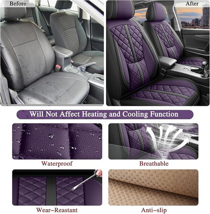 otoez Car Seat Covers Full Set, Universal Leather Seat Cover 5 Seat Waterproof & Breathable Automotive Seat Protector Full Coverage for Cars Sedens, Trucks, SUVs, Vans (Dark Purple)