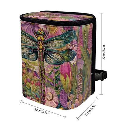 Talayituse Dragonfly Floral Print Car Trash Can Portable Auto Garbage Bin Multifunctional Vehicle Interior Accessories with Adjustable Straps Universal Fit Truck SUV Sedan