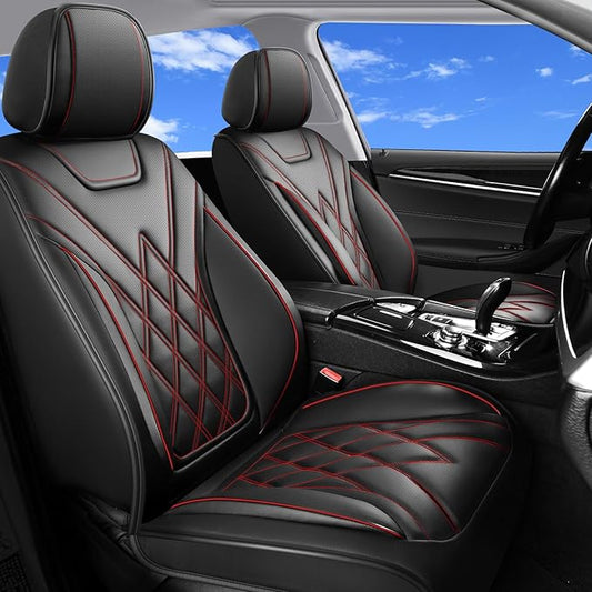 Car Seat Covers Compatible with Hyundai Accent 2017-2026 - Waterproof & Breathable Luxury Leather All-Weather Seat Cushions Protectors, Airbag Compatible, Only 2 Front seat Covers (Redline)