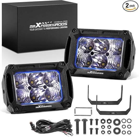 maXpeedingrods Offroad LED Pod Lights 4.4 Inch Slim Light Bar Combo Beam | Spot Flood Beam 6000LM Slim Offroad Ditch Lights, Wiring Harness, IP67 Waterproof For Jeep, Ford, ATV, UTV, Motorcycles