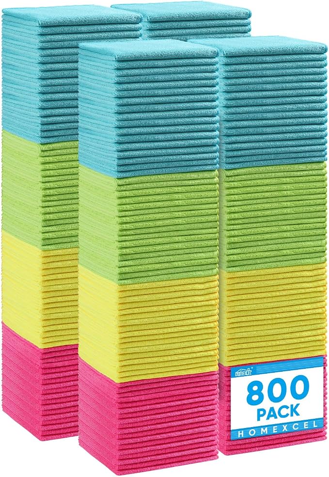 HOMEXCEL Microfiber Cleaning Cloth 800 Pack, Microfiber Towel for Cars, Lint Free, Scratch-Free, Highly Absorbent, and Cleaning Rags for House, Window and Glass, Cars, TV Screen 11.5 X11.5 inch