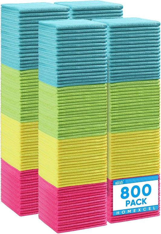 HOMEXCEL Microfiber Cleaning Cloth 800 Pack, Microfiber Towel for Cars, Lint Free, Scratch-Free, Highly Absorbent, and Cleaning Rags for House, Window and Glass, Cars, TV Screen 11.5 X11.5 inch
